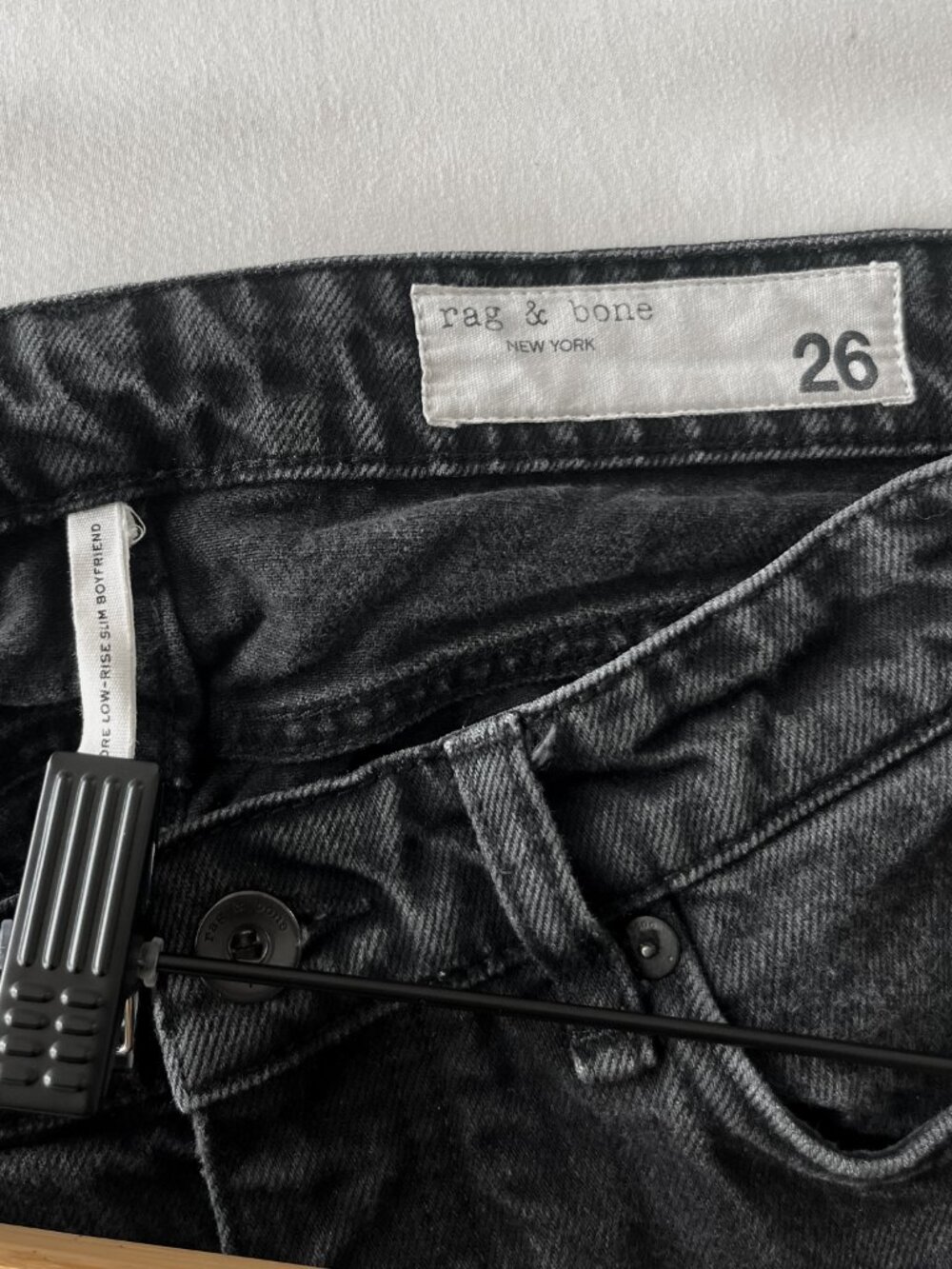 Rag & Bone Dre Low Rise Slim Boyfriend Jeans Black Highland Raw Hem 26 - Picture 7 of 8